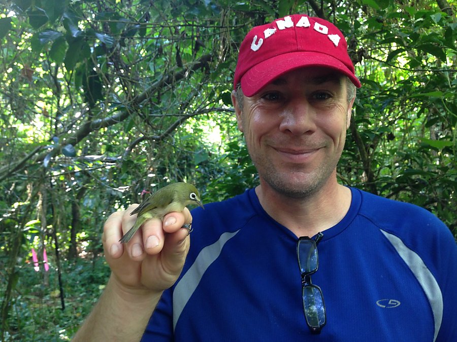 Man with green bird on his finger